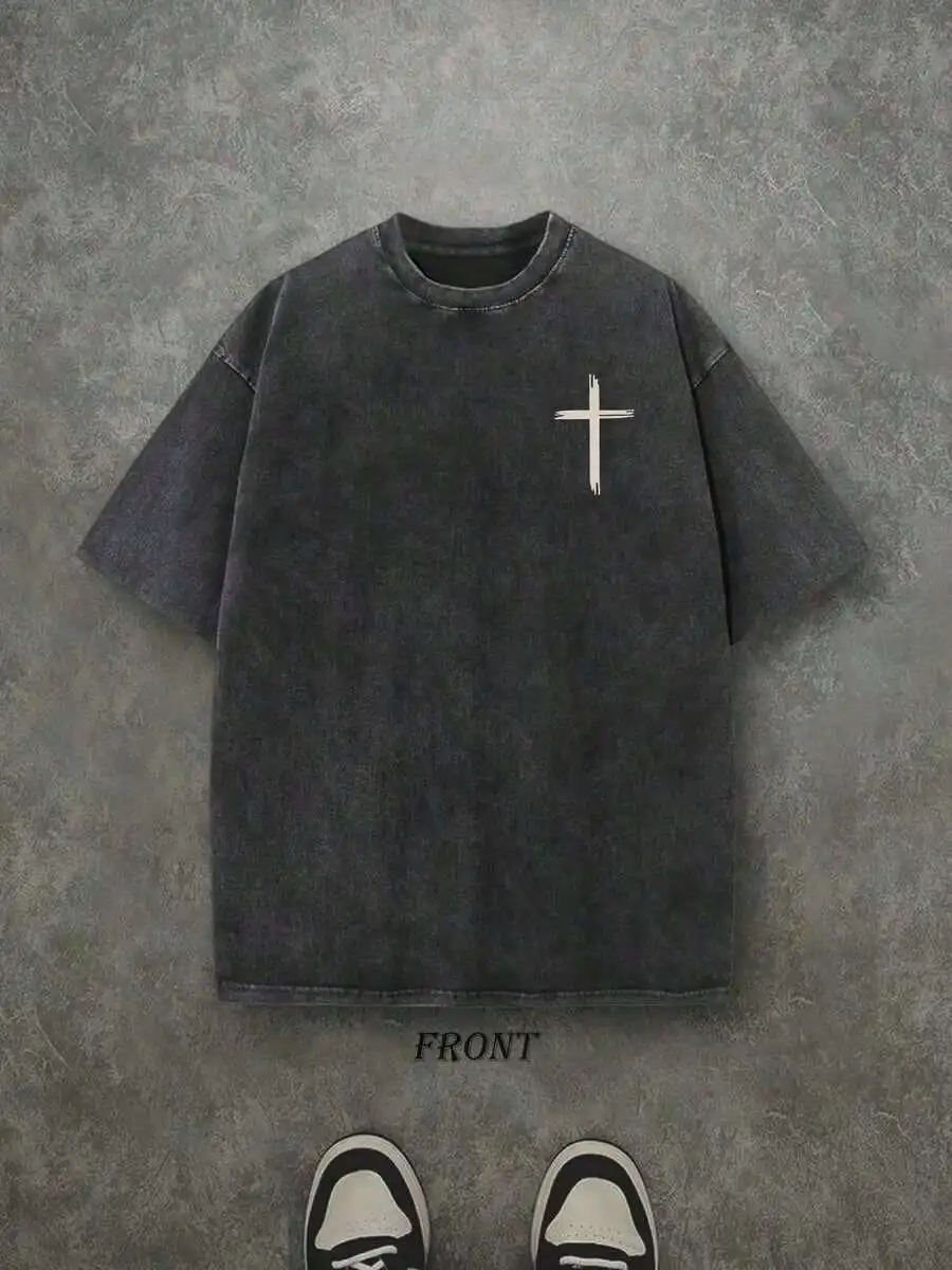 Retro Washed Cotton T-Shirt With Cross Print Mens Casual Street Style Tee
Retro Washed Cotton T-Shirt With Cross Print Mens Casual Street Style Tee