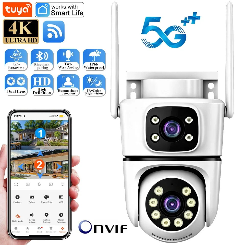Tuya Smart Life Dual Lens 5G Wifi Camera PTZ Outdoor waterproof Dual Screen Security protection Color Night Vision Surveillance
Tuya Smart Life Dual Lens 5G Wifi Camera PTZ Outdoor waterproof Dual Screen Security protection Color Night Vision Surveillance
