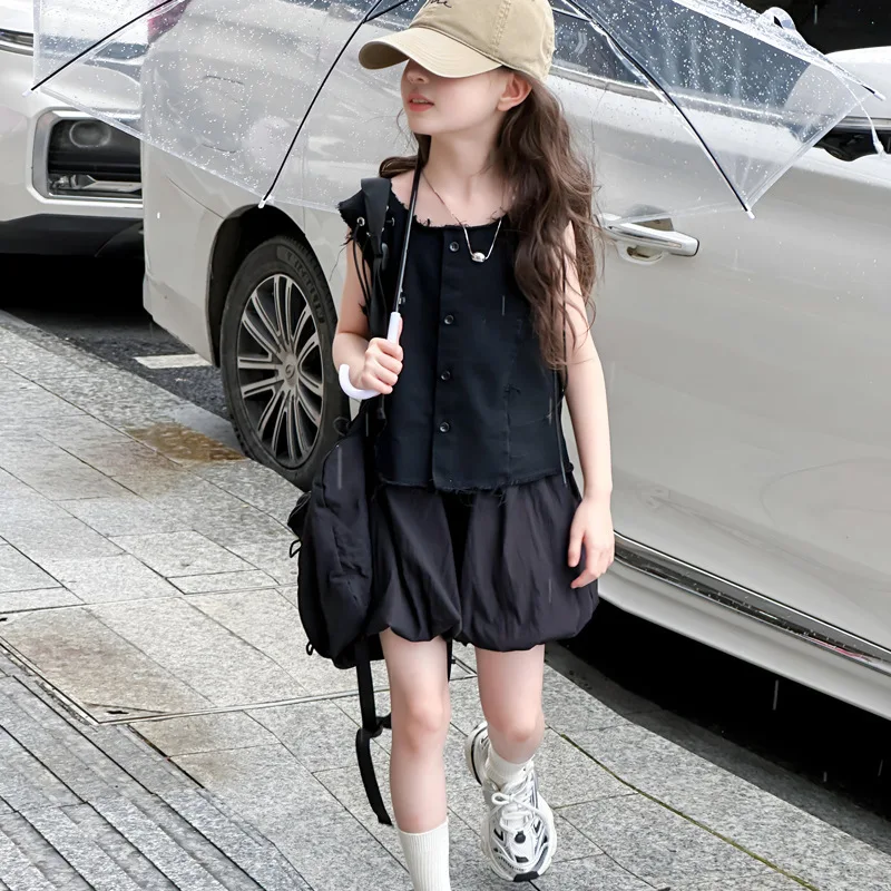 Girls Summer Dress Set 2024 New Style Children Summer Fashion Children Dress Little Girl Sleeveless Fashion Black Two-piece Set
Girls Summer Dress Set 2024 New Style Children Summer Fashion Children Dress Little Girl Sleeveless Fashion Black Two-piece Set