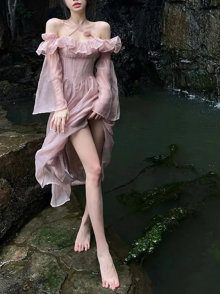 Lace Up High Waist Ruffled Fairy Dress Off Shoulder Sweet Chiffon Elegant Princess Midi Dress Oversized Dress for Women Clothing
Lace Up High Waist Ruffled Fairy Dress Off Shoulder Sweet Chiffon Elegant Princess Midi Dress Oversized Dress for Women Clothing