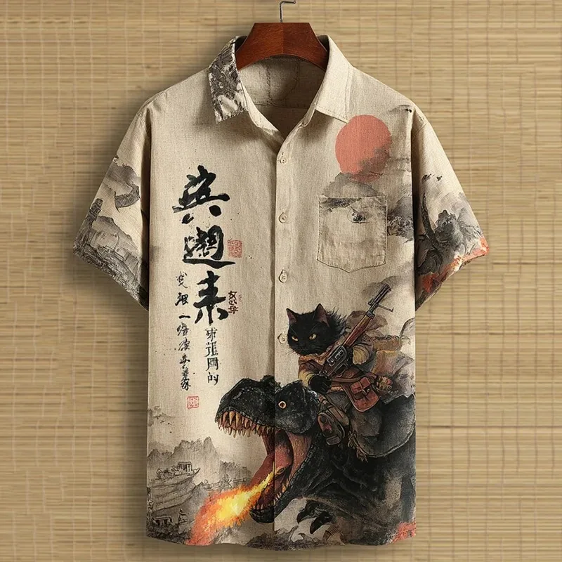 Men's Holiday Bohemian Tops Retro Calligraphy Cat Dinosaur Printed Short Sleeve Shirt Casual Loose 2025 Buttons Chic Tunics Male
Men's Holiday Bohemian Tops Retro Calligraphy Cat Dinosaur Printed Short Sleeve Shirt Casual Loose 2025 Buttons Chic Tunics Male