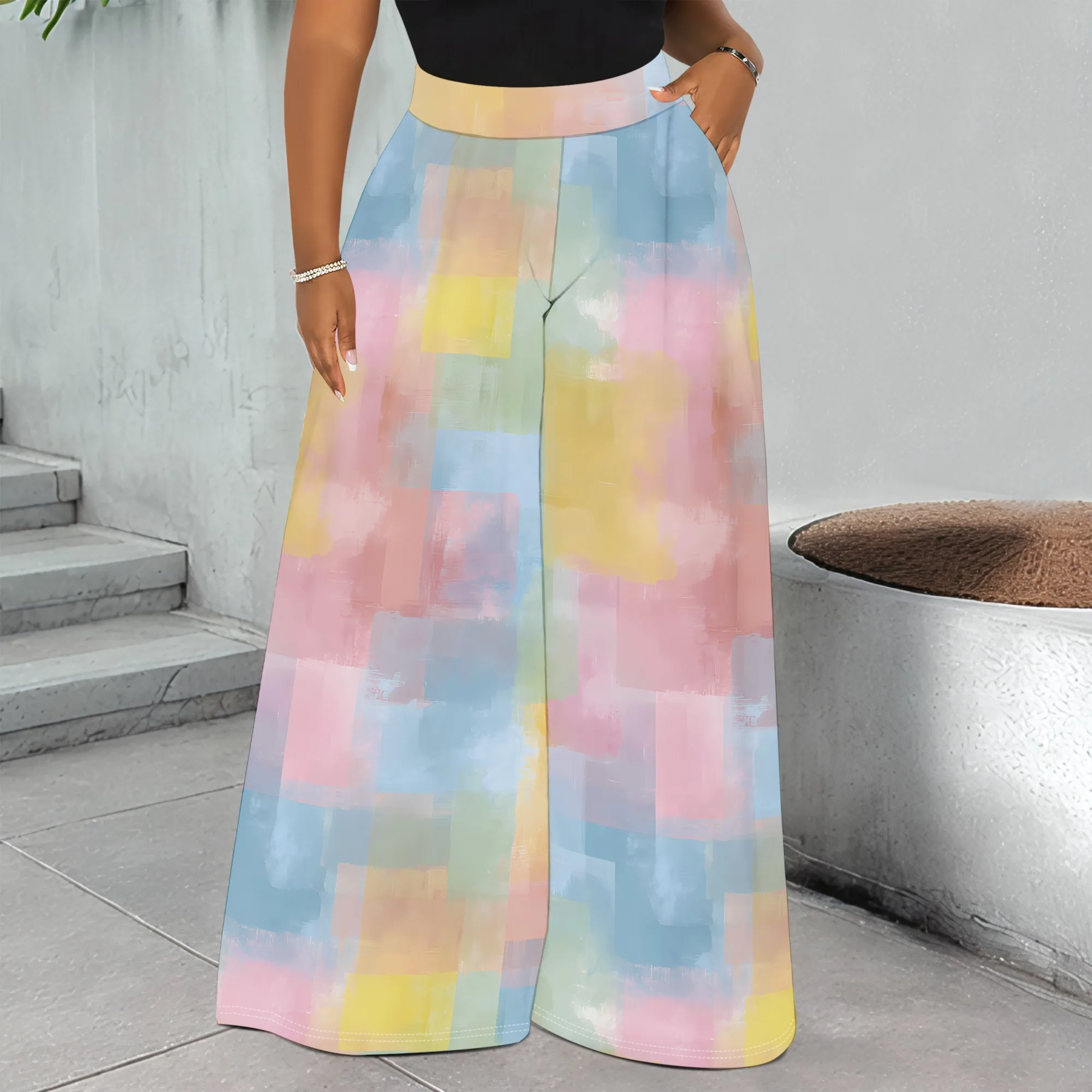 Pastel Abstract Print Wide Leg Pants, Colorful Art Design Trousers, High Waist Casual Bottoms for Women, S-2XL
Pastel Abstract Print Wide Leg Pants, Colorful Art Design Trousers, High Waist Casual Bottoms for Women, S-2XL