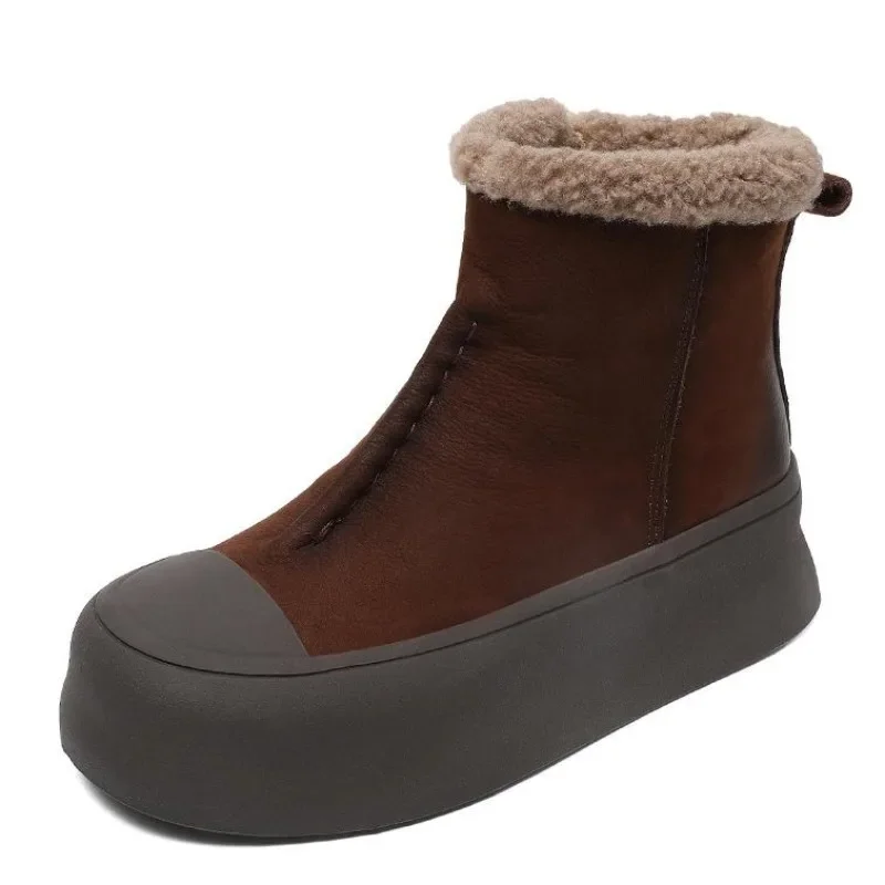 4CM Women Snow Boots Retro Thick Bottom Flat Platform Genuine Leather Zipper Winter Warm Ankle Boots For Women Cotton Shoes
4CM Women Snow Boots Retro Thick Bottom Flat Platform Genuine Leather Zipper Winter Warm Ankle Boots For Women Cotton Shoes