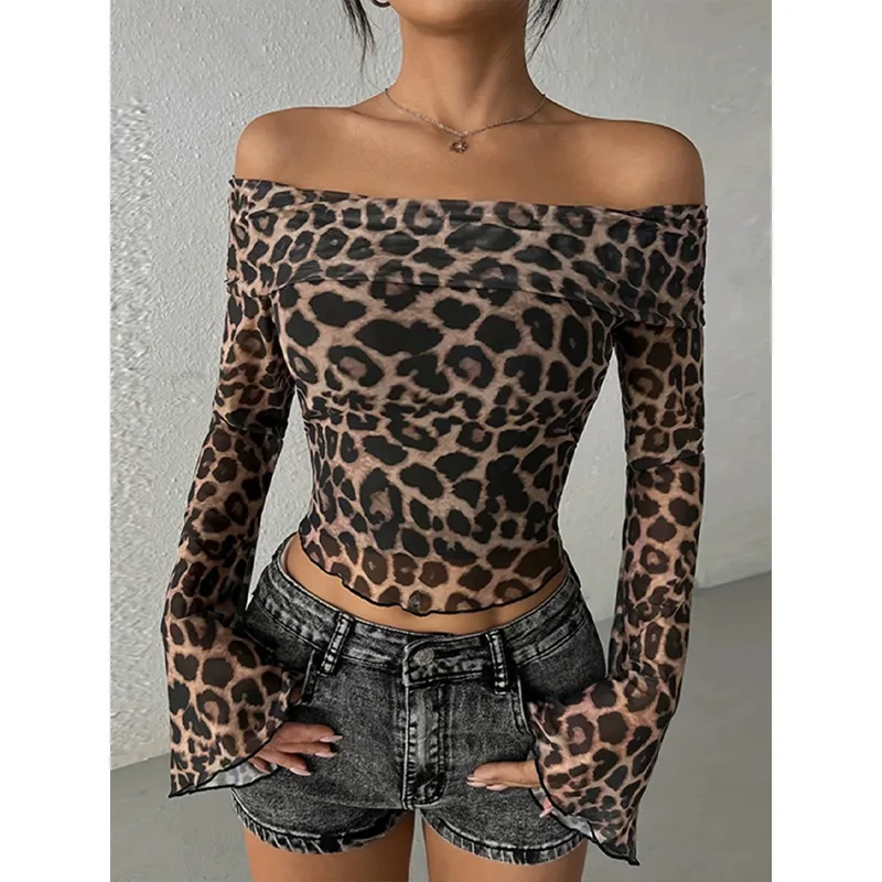 Sexy Women T-shirt Autumn New Streetwear Fashion Long Sleeves O-Neck T-shirt Leopard Off Shoulder Female Versatile Knitted Tees
Sexy Women T-shirt Autumn New Streetwear Fashion Long Sleeves O-Neck T-shirt Leopard Off Shoulder Female Versatile Knitted Tees