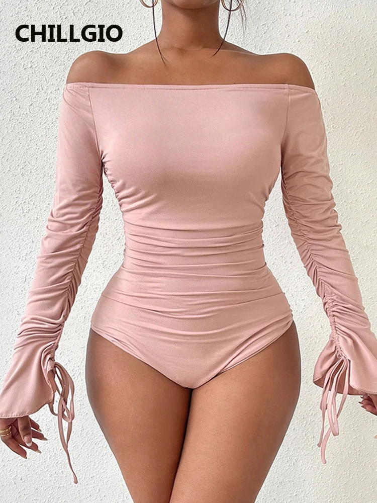 CHILLGIO Women Sexy Off Shoulder Long Sleeve Tight Bodysuits Slash Neck Drawstring One Piece Ruched Onesie Fashion Solid Catsuit
CHILLGIO Women Sexy Off Shoulder Long Sleeve Tight Bodysuits Slash Neck Drawstring One Piece Ruched Onesie Fashion Solid Catsuit