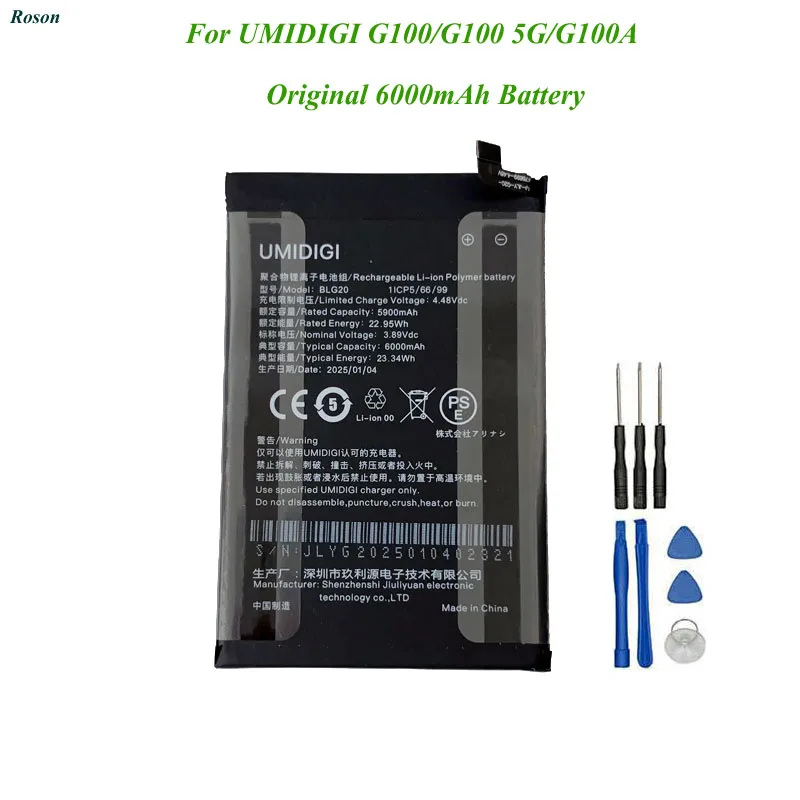 For UMIDIGI G100 G100 5G G100A Battery 6000mAh 100% New Original Replacement Parts Phone Accessory Accumulators With Tools
For UMIDIGI G100 G100 5G G100A Battery 6000mAh 100% New Original Replacement Parts Phone Accessory Accumulators With Tools