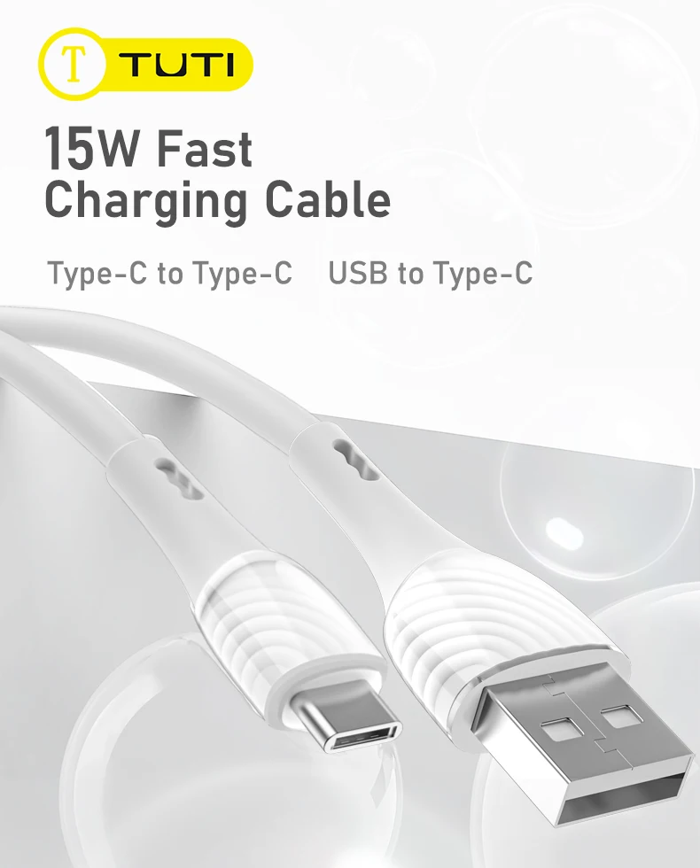 TUTI Soft Silicon USB Type C Cable Fast Charging 5V 3A 15W Compatible with Apple Huawei Xiaomi Dell Lenovo White
TUTI Soft Silicon USB Type C Cable Fast Charging 5V 3A 15W Compatible with Apple Huawei Xiaomi Dell Lenovo White