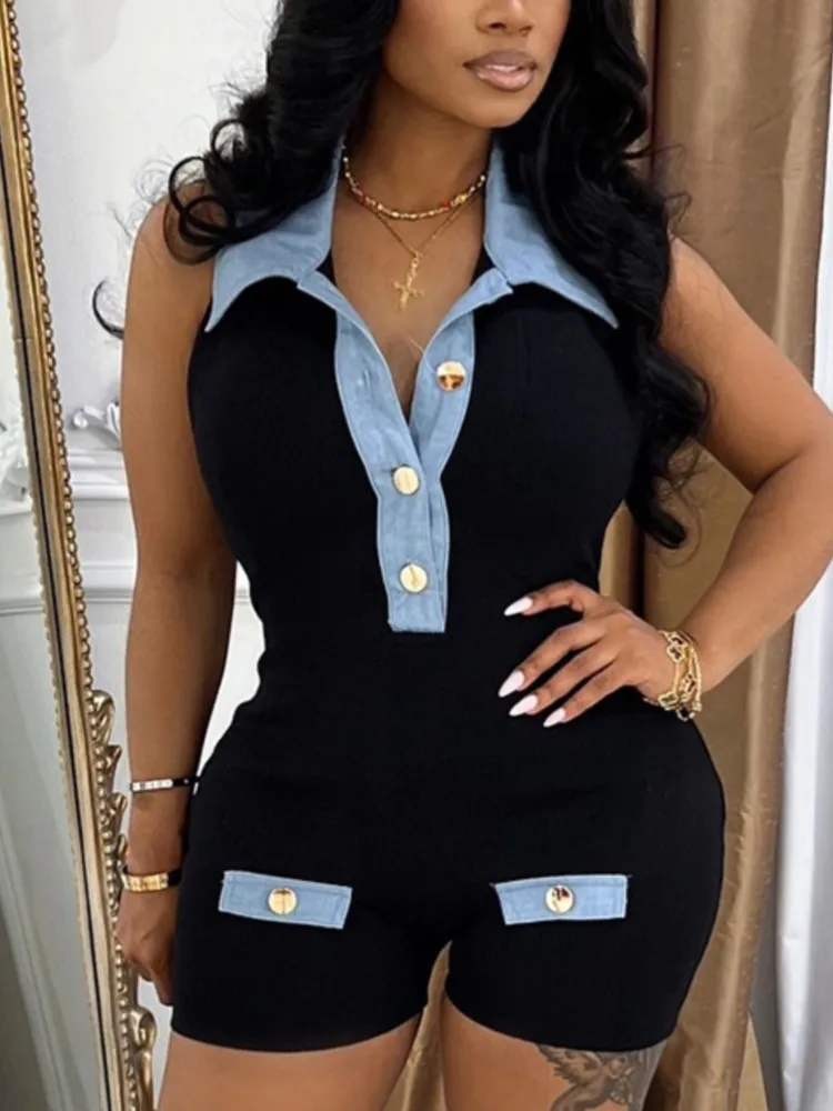 Women Denim Patchwork Rompers 2025 Summer Halter Button Polo-Neck Backless Sleeveless Vacation Fashion Trend Skinny Playsuits
Women Denim Patchwork Rompers 2025 Summer Halter Button Polo-Neck Backless Sleeveless Vacation Fashion Trend Skinny Playsuits