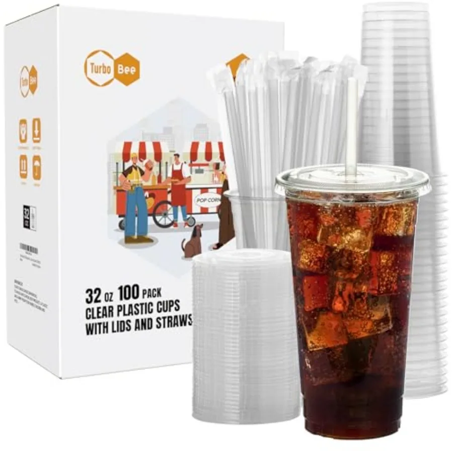 100 Sets 32 OZ Clear Plastic Cups with Lids and Straws, Disposable To Go Iced coffee cups with lids for Cold Drinks, Smoothie,
100 Sets 32 OZ Clear Plastic Cups with Lids and Straws, Disposable To Go Iced coffee cups with lids for Cold Drinks, Smoothie,