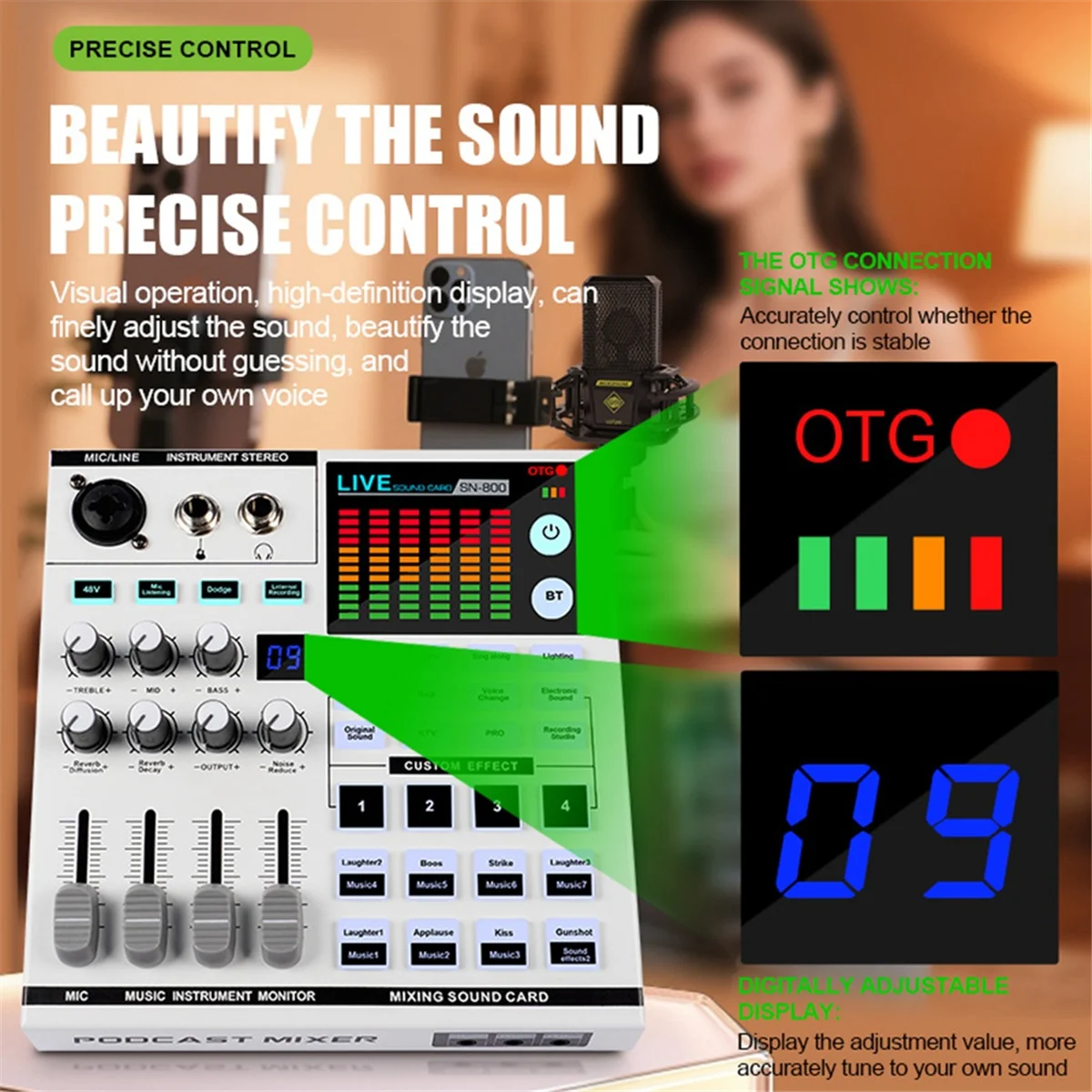 2025+SN800 Live Sound Card Voice Changer Audio Mixer for Broadcast Recording KTV Music Audio Multifunctional Live Sound Card
2025+SN800 Live Sound Card Voice Changer Audio Mixer for Broadcast Recording KTV Music Audio Multifunctional Live Sound Card