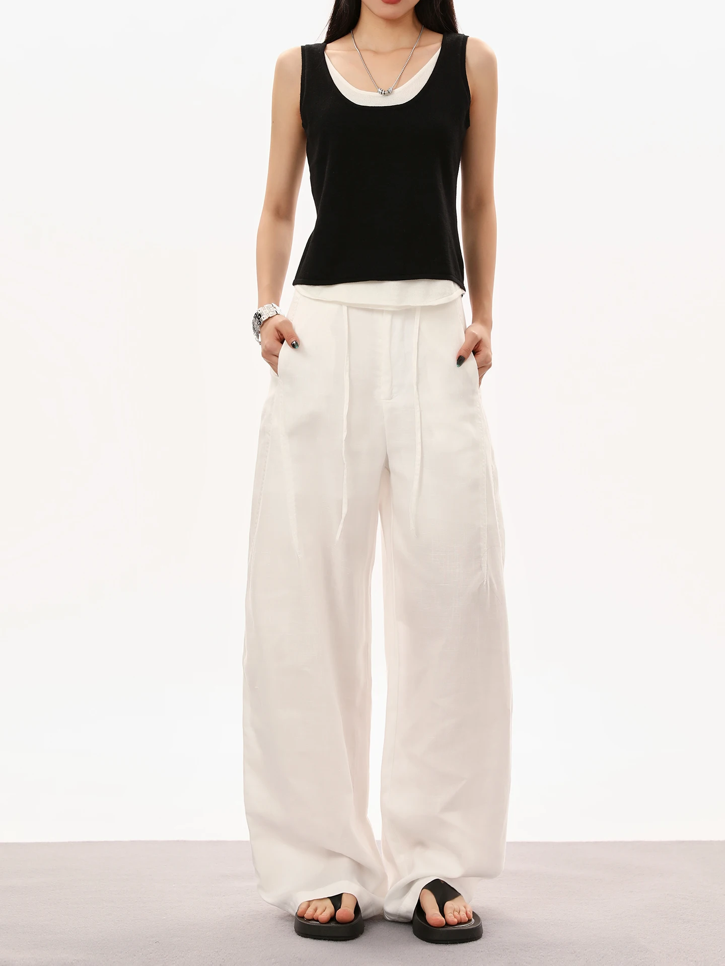 Minimalist Style Linen Wide Leg Pants Women's Summer Thin Loose Slimming Breathable Cool Drapey Casual Trousers
Minimalist Style Linen Wide Leg Pants Women's Summer Thin Loose Slimming Breathable Cool Drapey Casual Trousers