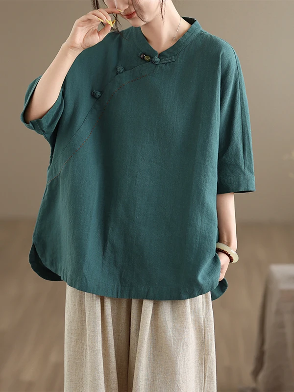 Retro Stand Collar Chinese Style Handmade Thread Shirt Women's Five Sleeve Summer Artistic New Middle Small Top
Retro Stand Collar Chinese Style Handmade Thread Shirt Women's Five Sleeve Summer Artistic New Middle Small Top