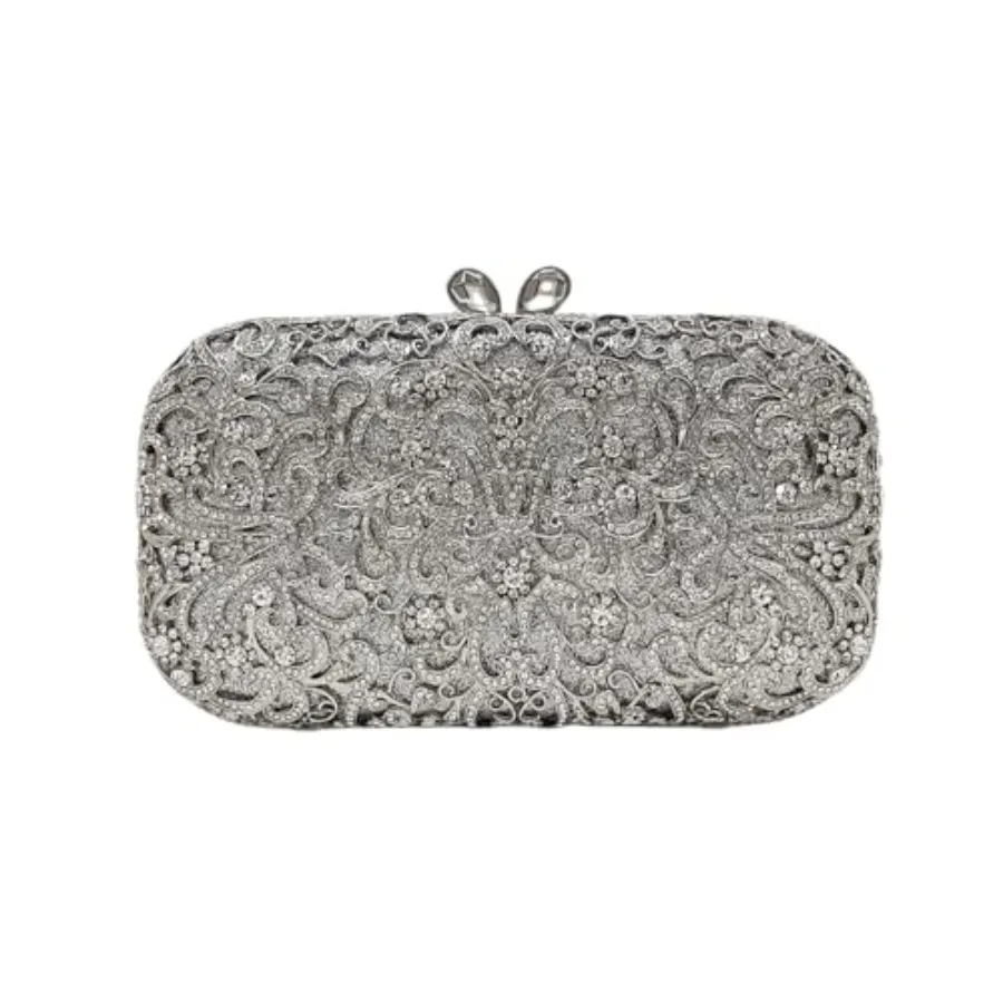 Evening clutch for party and wedding: luxury crystal-embellished rhinestone glitter bag in silver, lightweight acrylic with met
Evening clutch for party and wedding: luxury crystal-embellished rhinestone glitter bag in silver, lightweight acrylic with met