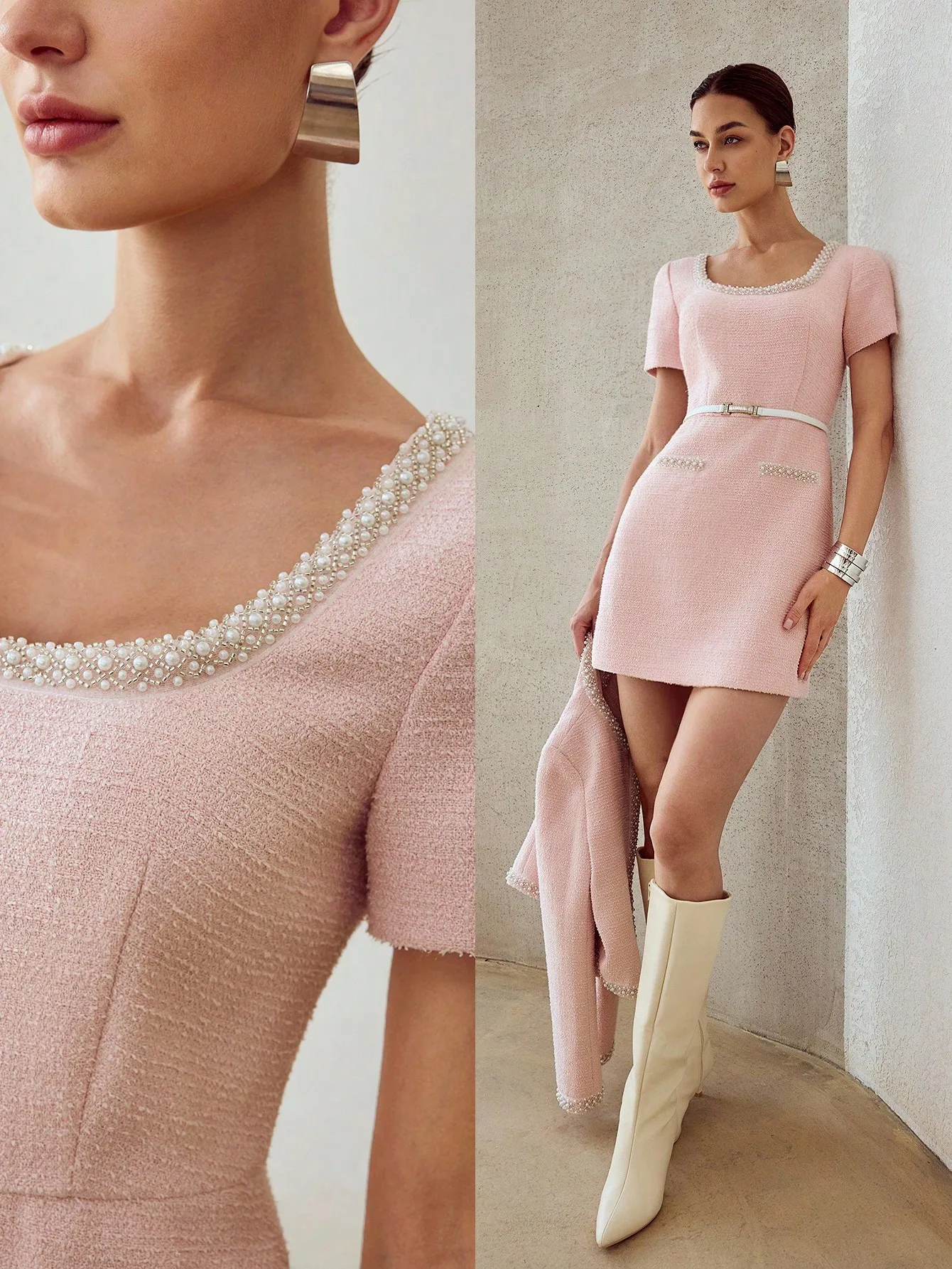 WEED FAUX PEARL BEADED SQUARE NECK DRESS WITHOUT BELT
WEED FAUX PEARL BEADED SQUARE NECK DRESS WITHOUT BELT