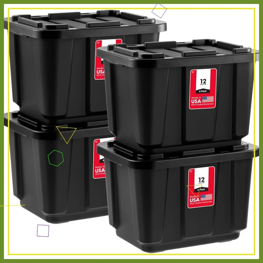 4-Pack 12 Gallon Storage Bins with Lids, Heavy Duty Plastic Tote for Truckbed Tool Box Organization, Large - Black
4-Pack 12 Gallon Storage Bins with Lids, Heavy Duty Plastic Tote for Truckbed Tool Box Organization, Large - Black