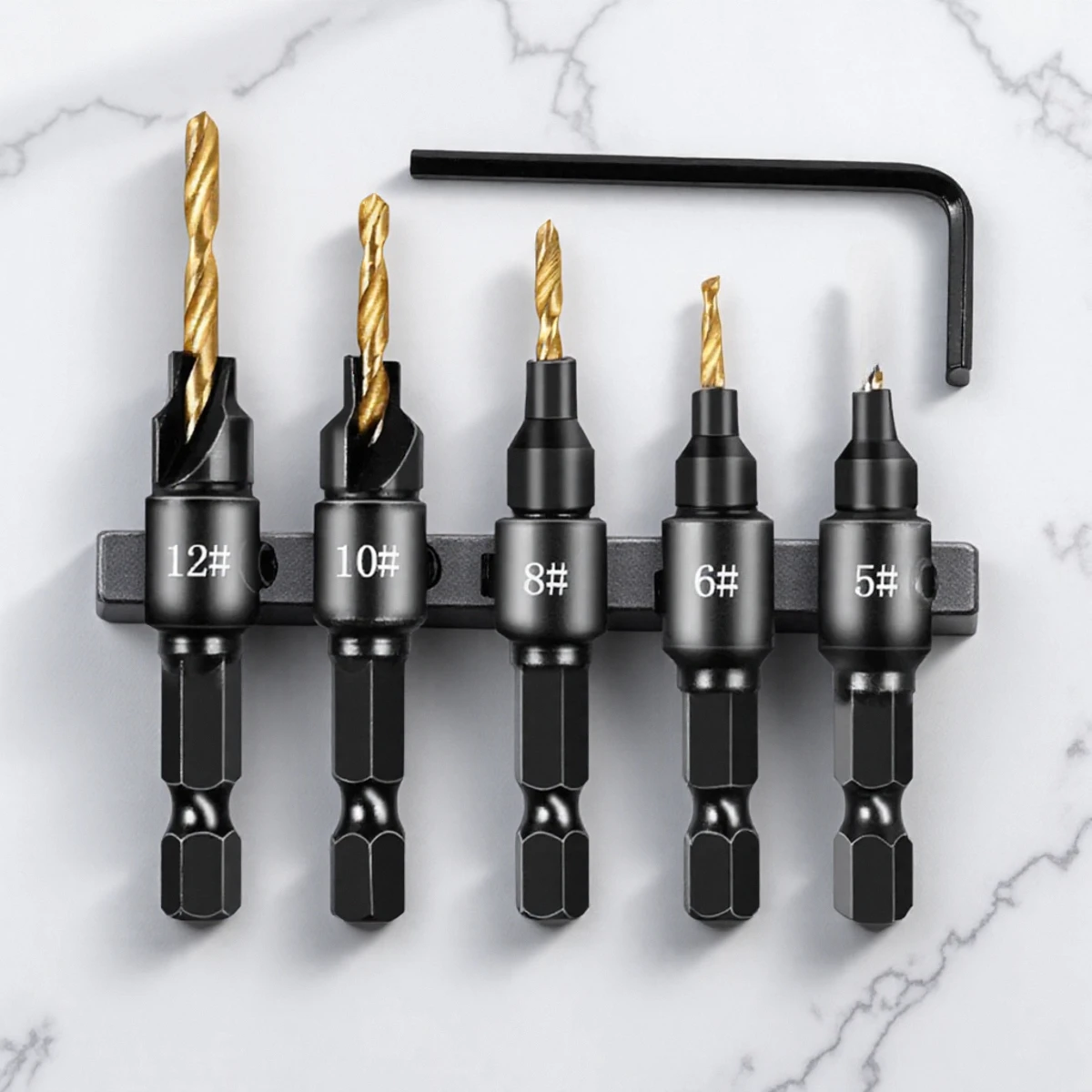 STONEGO 5 шт. набор сверл с зенковкой, регулируемый набор сверлильных инструментов с фаской для деревообработки, пилотные отверстия для раковины
STONEGO 5 шт. набор сверл с зенковкой, регулируемый набор сверлильных инструментов с фаской для деревообработки, пилотные отверстия для раковины