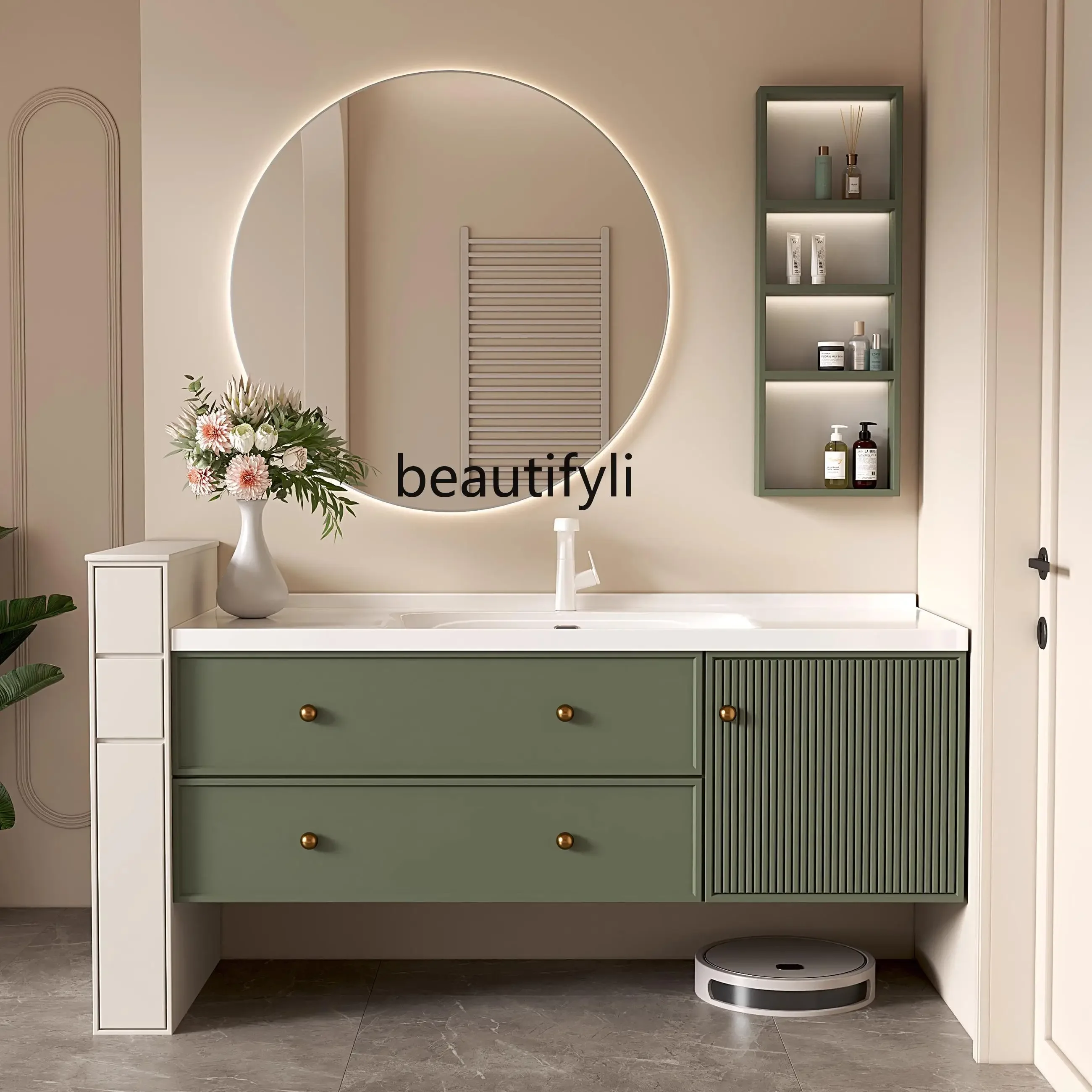 French bathroom cabinet, ceramic integrated basin, oak paint cabinet, washbasin, bathroom mirror cabinet.45
French bathroom cabinet, ceramic integrated basin, oak paint cabinet, washbasin, bathroom mirror cabinet.45
