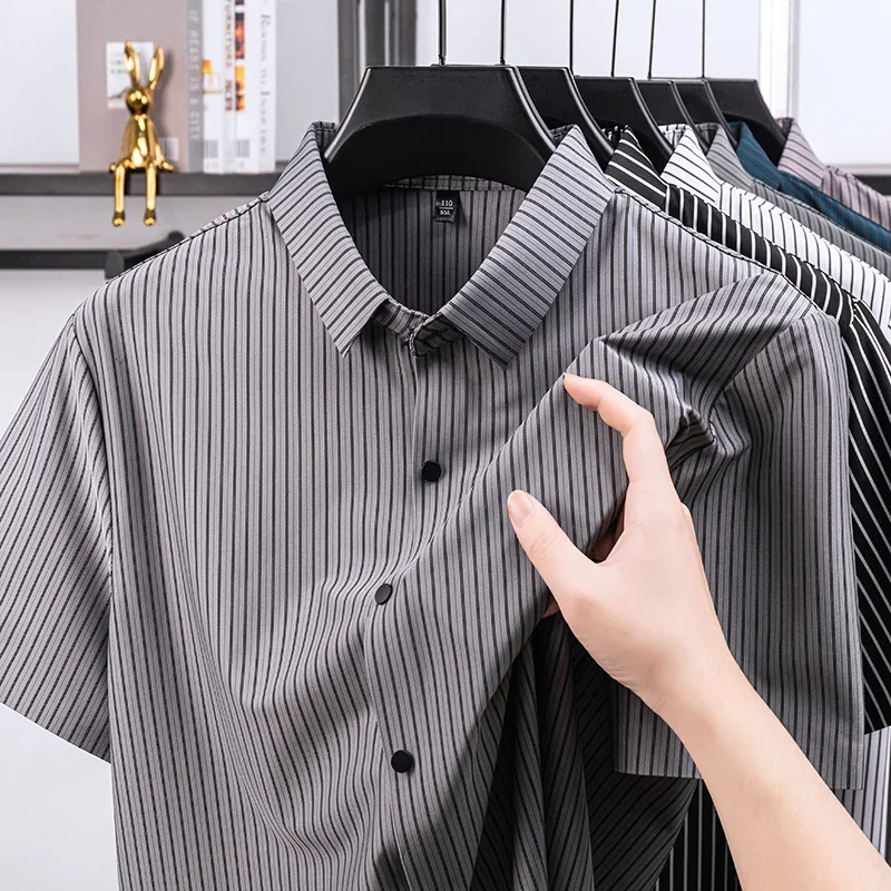 Mens Striped Short Sleeve Shirt Business Casual Loose Fit Button Down Breathable Fabric For All Seasons Activities Daily
Mens Striped Short Sleeve Shirt Business Casual Loose Fit Button Down Breathable Fabric For All Seasons Activities Daily