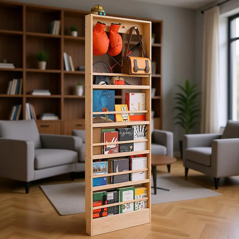 Space-Saving Wall-Mounted Kids Bookshelf with Hooks for Toys and Books Organization
Space-Saving Wall-Mounted Kids Bookshelf with Hooks for Toys and Books Organization