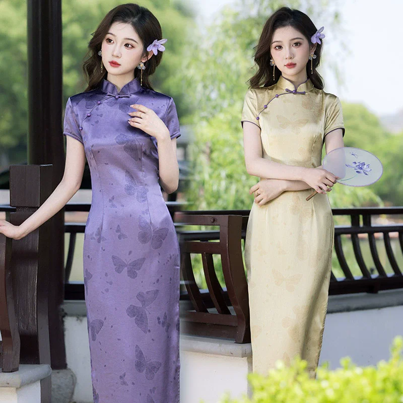 Purple Medium Long Qipao Improved for Young 2025 New Women Chinese Retro Short Sleeved Spring/Summer Qipao Dress
Purple Medium Long Qipao Improved for Young 2025 New Women Chinese Retro Short Sleeved Spring/Summer Qipao Dress