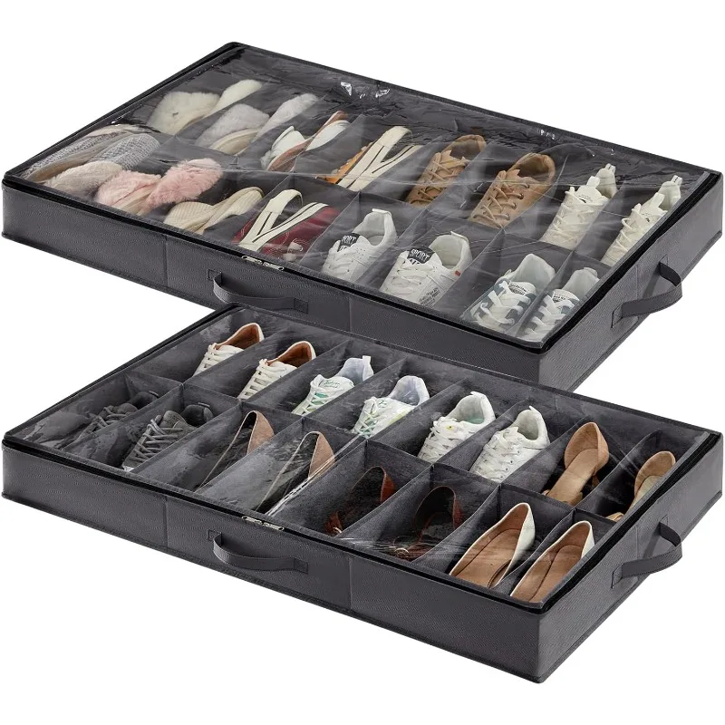 Under Bed Shoe Storage Organizer Set of 2, 4.3 Inches Tall Low Profile Fabric Shoes Container Box
Under Bed Shoe Storage Organizer Set of 2, 4.3 Inches Tall Low Profile Fabric Shoes Container Box