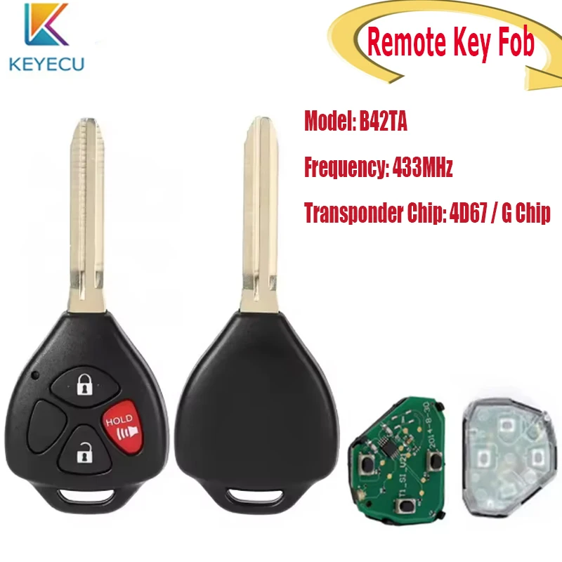 KEYECU Smart Remote Key Fob for Toyota Hilux Vigo 4Runner Fortuner 2003 2004 2005 2006 2007-2011 3B B42TA 433MHz 4D67/G Chip
KEYECU Smart Remote Key Fob for Toyota Hilux Vigo 4Runner Fortuner 2003 2004 2005 2006 2007-2011 3B B42TA 433MHz 4D67/G Chip