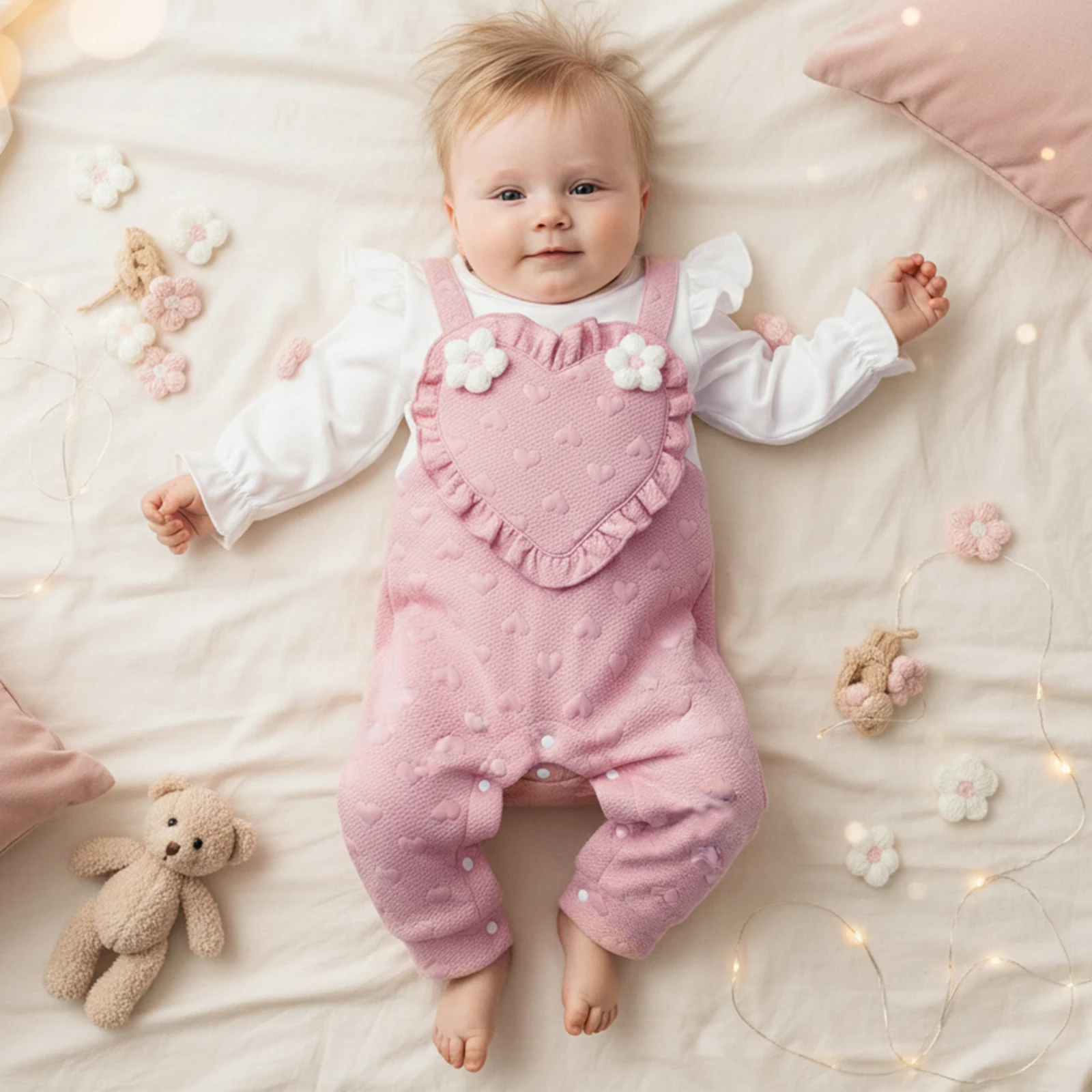 Suefunskry Cute Baby Girl Spring Romper Fake Two Pieces Heart Jacquard 3D Floral Ruffled Long Sleeve Round Neck Jumpsuit
Suefunskry Cute Baby Girl Spring Romper Fake Two Pieces Heart Jacquard 3D Floral Ruffled Long Sleeve Round Neck Jumpsuit