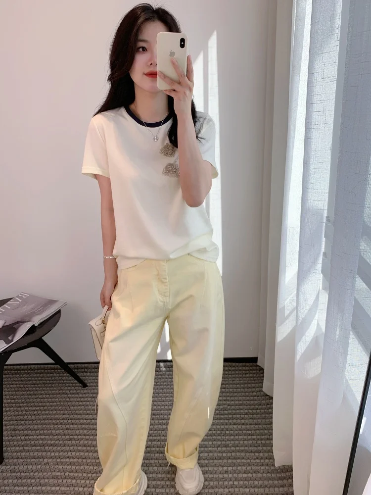 Летняя повседневная хлопковая футболка женская, с цветочным узором, ручной вышивкой бисером, свободного кроя, с цветными блоками
Летняя повседневная хлопковая футболка женская, с цветочным узором, ручной вышивкой бисером, свободного кроя, с цветными блоками