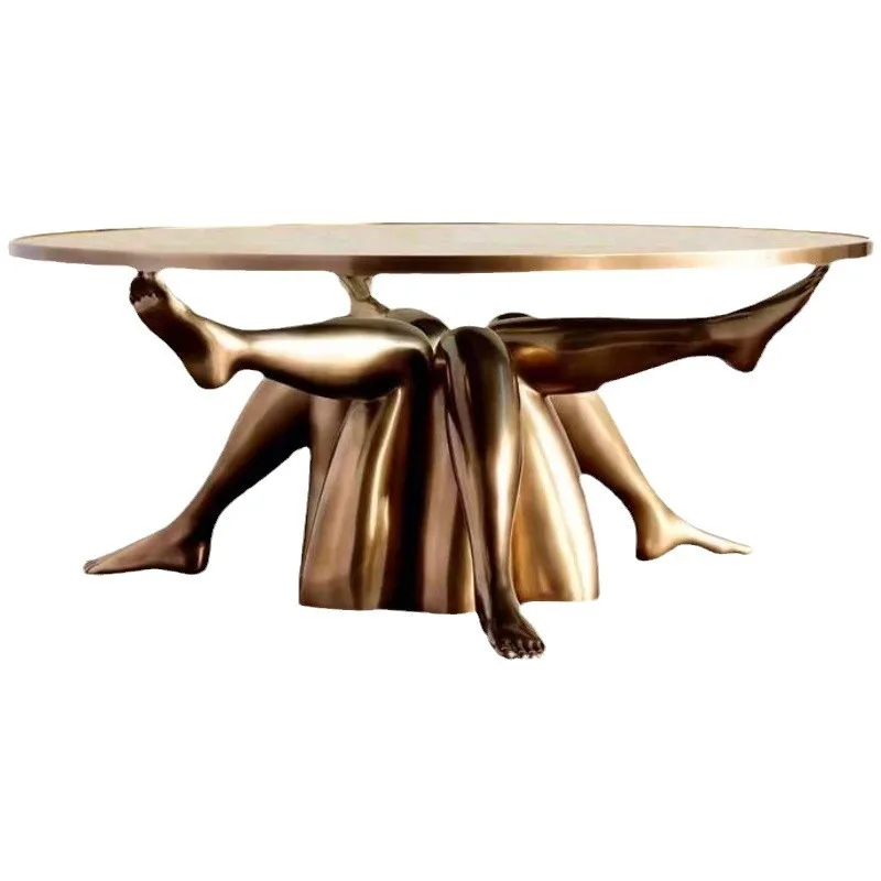 Abstract creative beauty legs coffee table brass plated base round coffee table
Abstract creative beauty legs coffee table brass plated base round coffee table