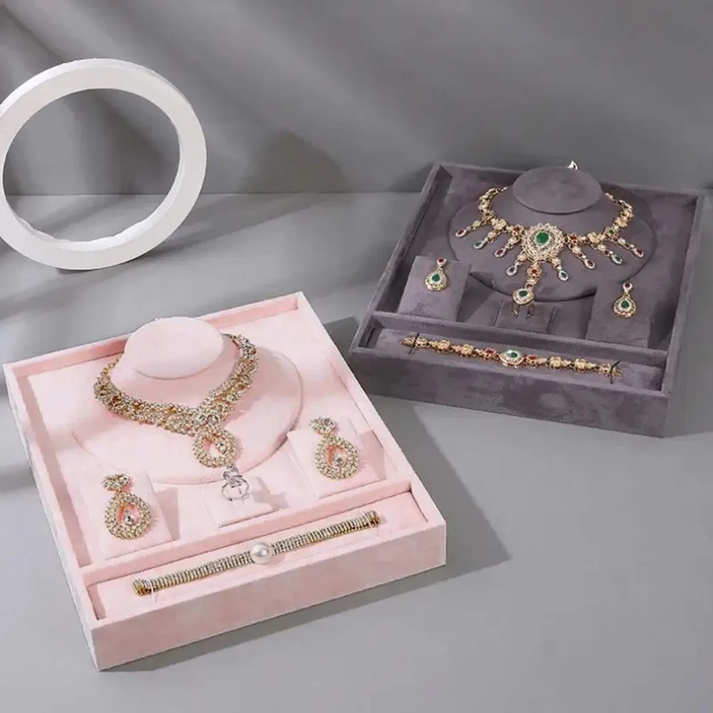 High-end Jewelry Tray with Partitioned Texture Storage Jewelry Packaging Gift Box Velvet Exquisite Jewelry Set Display Stand