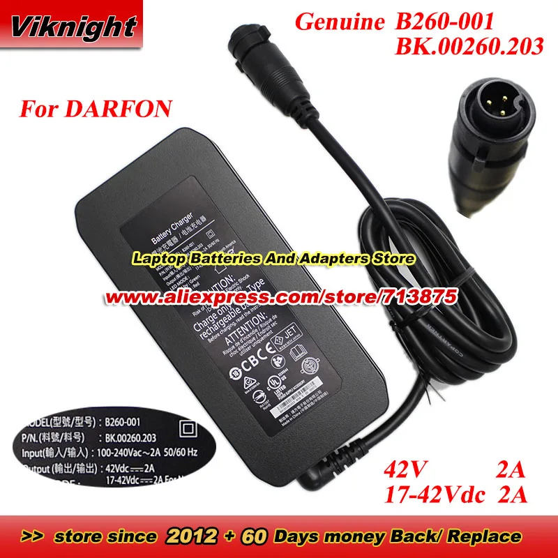 42V 2A Genuine B260-001 BK.00260.203 AC Adapter 17-42Vdc 2A for DARFON North America Power Adapter with Special 3 Pins Charger
42V 2A Genuine B260-001 BK.00260.203 AC Adapter 17-42Vdc 2A for DARFON North America Power Adapter with Special 3 Pins Charger