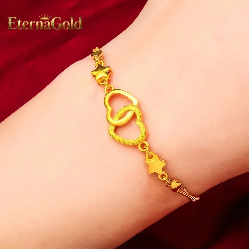 EternaGold Double Heart Bracelet for Women, 24K Gold, AU999 Polished connected hearts with diamonds on delicate chain sweet for
EternaGold Double Heart Bracelet for Women, 24K Gold, AU999 Polished connected hearts with diamonds on delicate chain sweet for