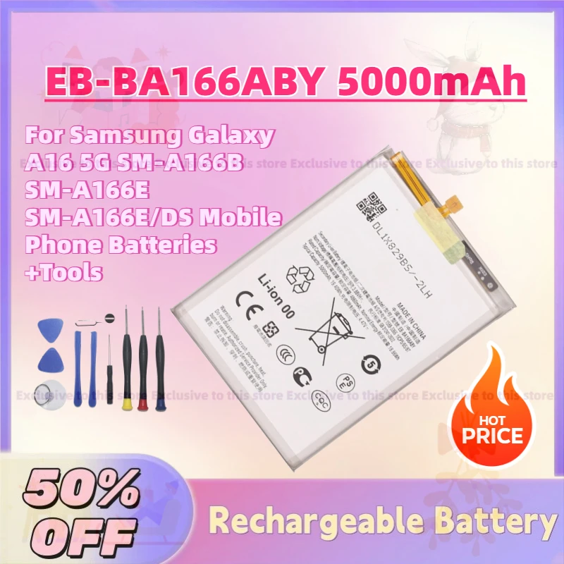Upgrade EB-BA166ABY 5000mAh 3.8V Battery for Samsung Galaxy A16 5G SM-A166B SM-A166E SM-A166E/DS Mobile Phone Batteries +Tools
Upgrade EB-BA166ABY 5000mAh 3.8V Battery for Samsung Galaxy A16 5G SM-A166B SM-A166E SM-A166E/DS Mobile Phone Batteries +Tools