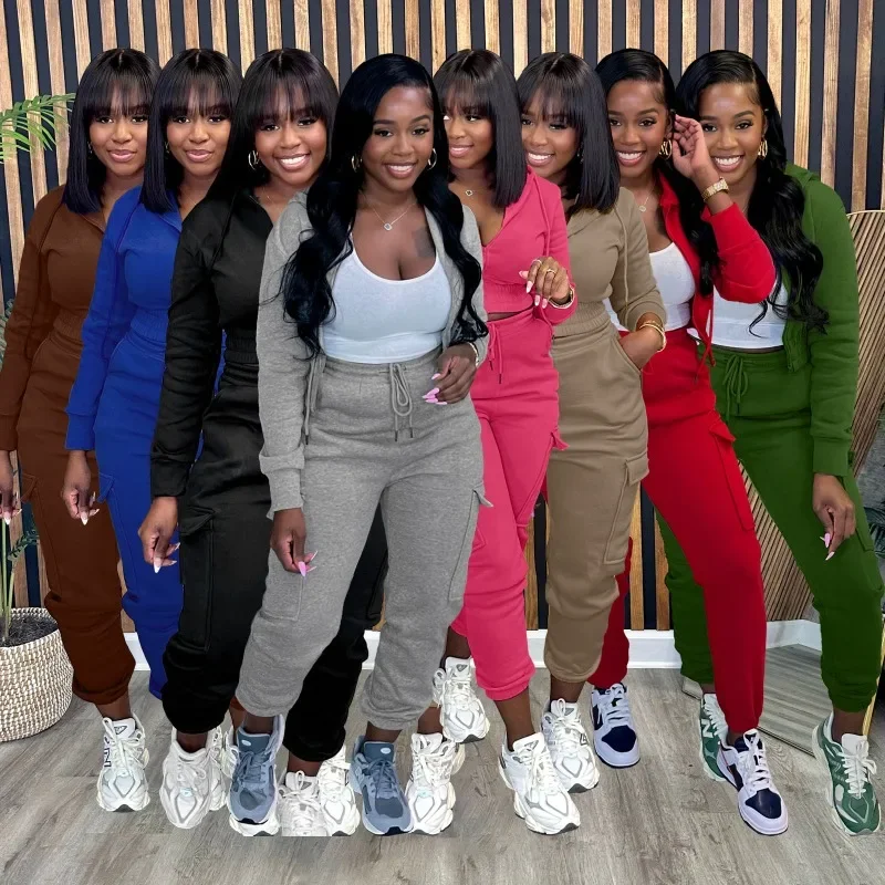 Women Solid Fleece 2 Piece Set Long Sleeve Zipper Hooded Sweatshirts Crop Top Pockets Cargo Pants Fashion Tracksuits Streetwear
Women Solid Fleece 2 Piece Set Long Sleeve Zipper Hooded Sweatshirts Crop Top Pockets Cargo Pants Fashion Tracksuits Streetwear