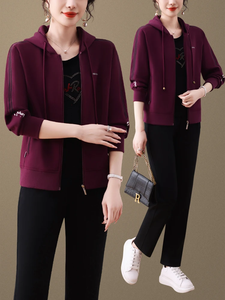 Спортивный костюм с капюшоном для женщин среднего возраста: весенне-осенний повседневный комплект из хлопка с молнией, состоящий из толстовки и длинных брюк
Спортивный костюм с капюшоном для женщин среднего возраста: весенне-осенний повседневный комплект из хлопка с молнией, состоящий из толстовки и длинных брюк