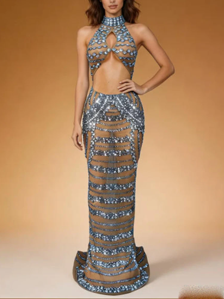 High Quality Hot Stamping Sexy Hollow Transparent Mesh Hanging Neck Dress 2026 New Fashionable Custom Women'S Clothing
High Quality Hot Stamping Sexy Hollow Transparent Mesh Hanging Neck Dress 2026 New Fashionable Custom Women'S Clothing