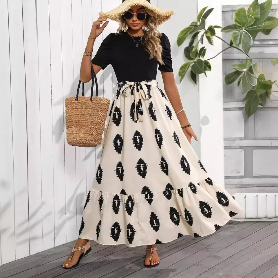 Women's Dress Elegant Spring/Summer Geometric Print Short Sleeve O-neck Casual Robe Puffed Sleeve Street Style Hem Ruffled Dress
Women's Dress Elegant Spring/Summer Geometric Print Short Sleeve O-neck Casual Robe Puffed Sleeve Street Style Hem Ruffled Dress