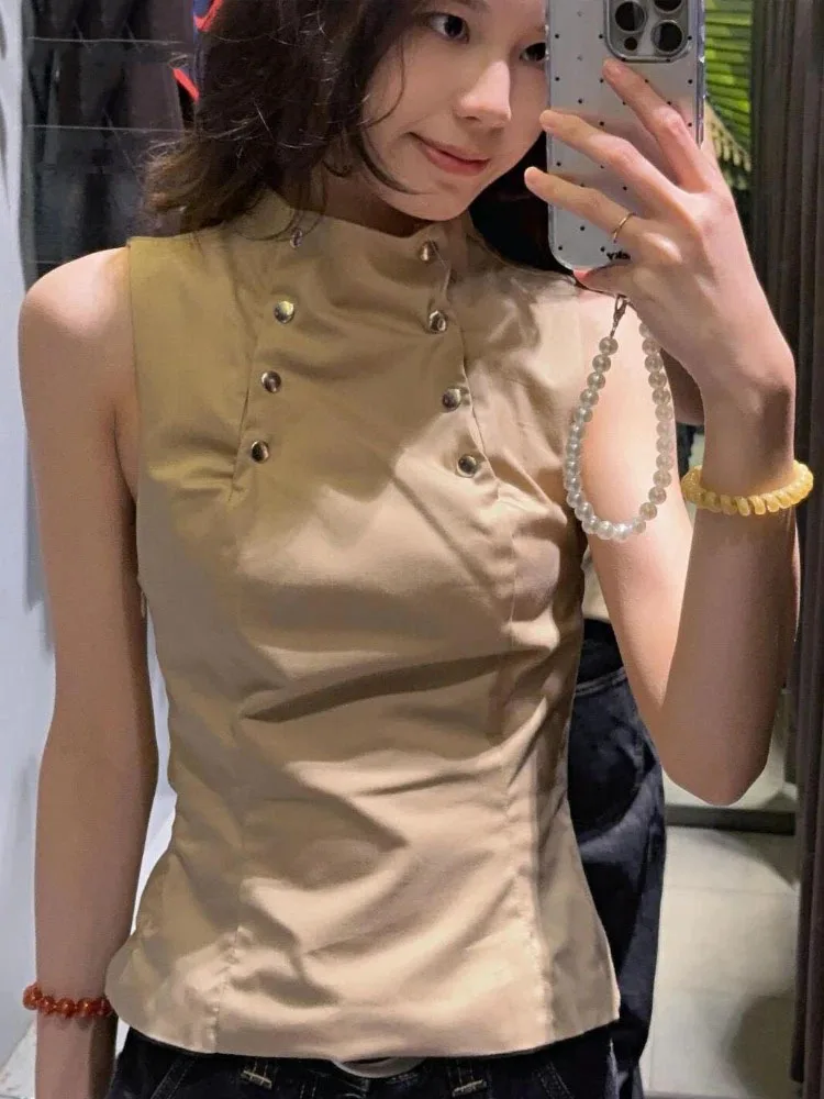 Y2k Aesthetic Stand Neck Vintage Women Blouse 2026 Streetwear Sleeveless Grunge Blusas Harajuku Double-breasted Slim Fit Shirt
Y2k Aesthetic Stand Neck Vintage Women Blouse 2026 Streetwear Sleeveless Grunge Blusas Harajuku Double-breasted Slim Fit Shirt