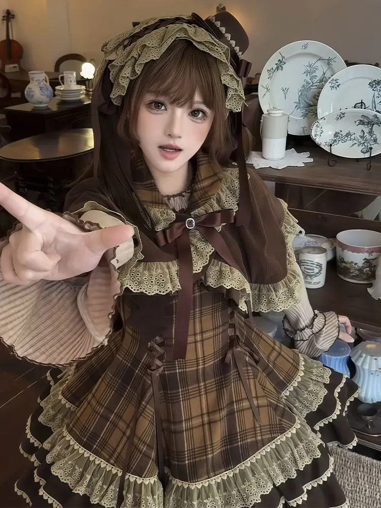 Japanese Kawaii Lolita Skirt Two Piece Set Brown Sweet Cloak Shawl + Plaid Bow Suspender Skirt Sweet Girl Aesthetics Clothing
Japanese Kawaii Lolita Skirt Two Piece Set Brown Sweet Cloak Shawl + Plaid Bow Suspender Skirt Sweet Girl Aesthetics Clothing