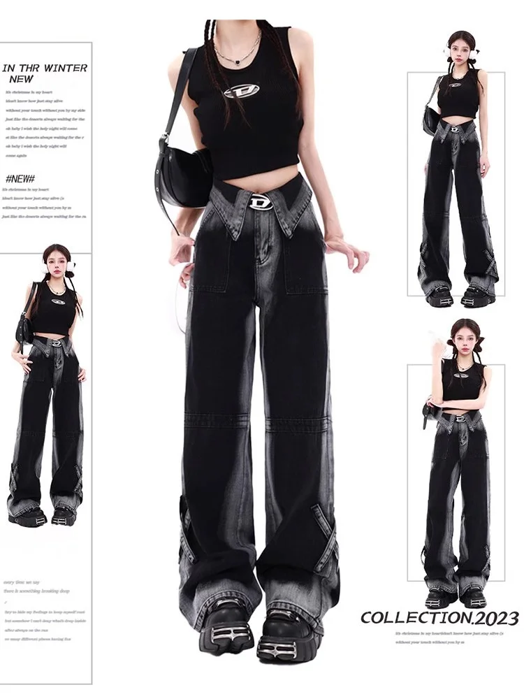 Graduated Grey Black Wide Leg Jeans Women's Autumn plus Size New Style Large Straight Long Pants High Waist Denim Flip
Graduated Grey Black Wide Leg Jeans Women's Autumn plus Size New Style Large Straight Long Pants High Waist Denim Flip