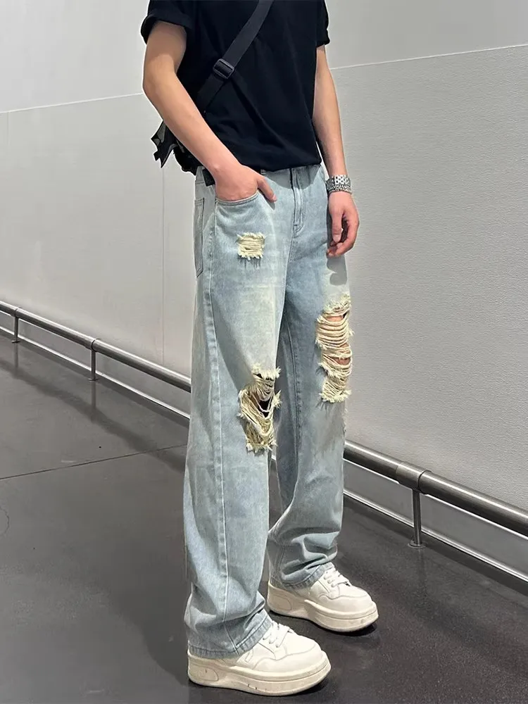 American Washed Men's Jeans Summer Slim Straight Leg High Street Vibe Cuffed Micro Flared Pants mid Waist Hole Punch
American Washed Men's Jeans Summer Slim Straight Leg High Street Vibe Cuffed Micro Flared Pants mid Waist Hole Punch