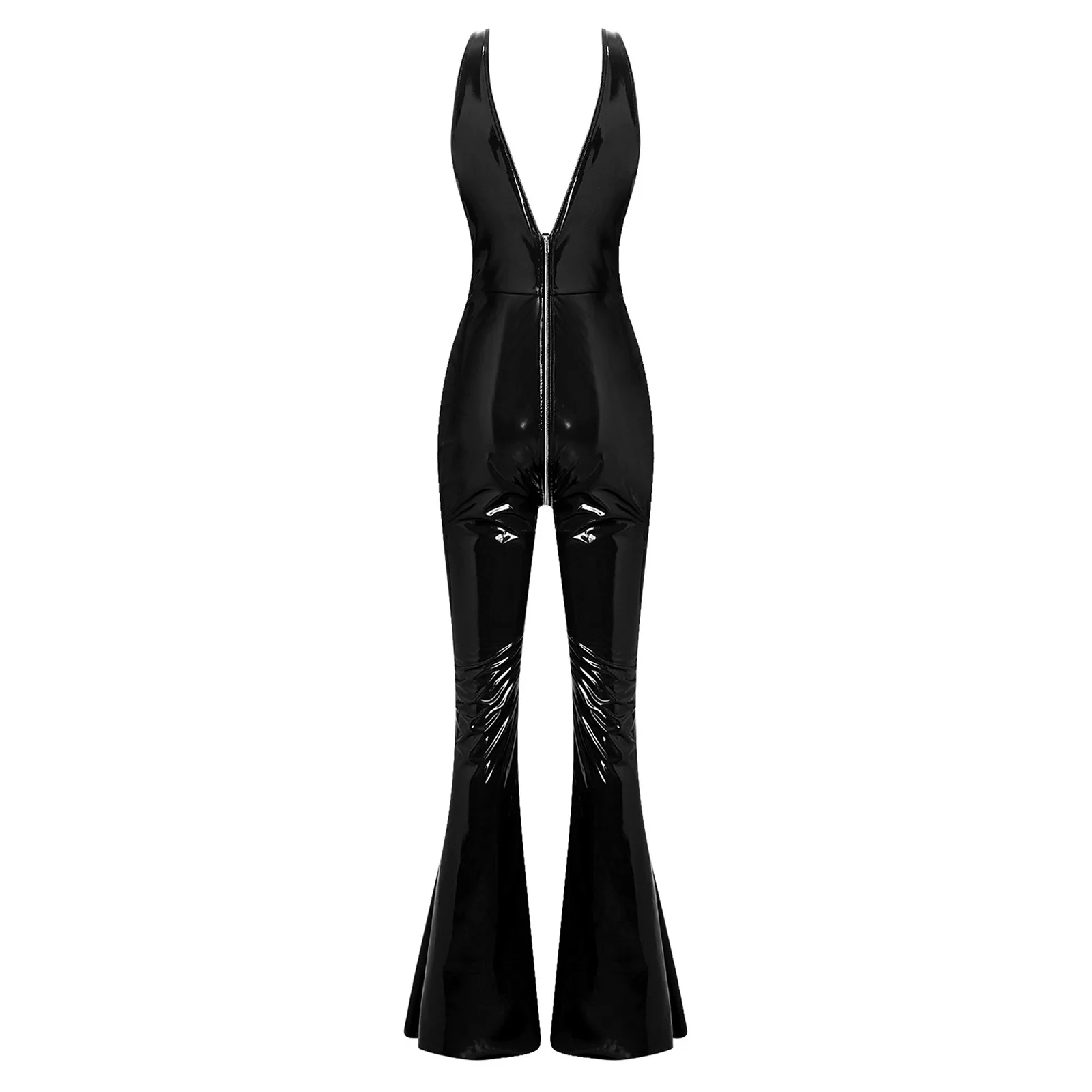 Women Glossy PU Flared Jumpsuit Deep V Neck Backless Split Bell Bottoms Rompers Sleeveless Open Cup Crotchless Bodysuit Clubwear
Women Glossy PU Flared Jumpsuit Deep V Neck Backless Split Bell Bottoms Rompers Sleeveless Open Cup Crotchless Bodysuit Clubwear