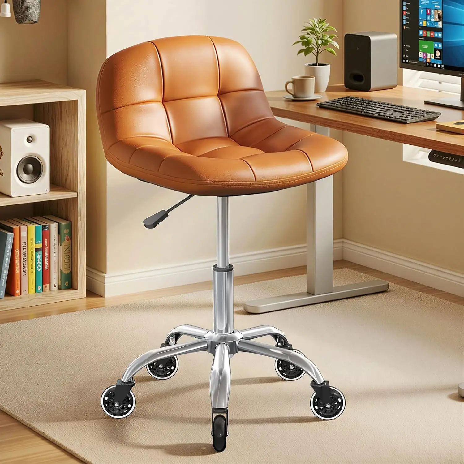 Rolling Stool Chair with Wheels, Height Adjustable Drafting Chair with Back Support, PU Leather Cushion for Home Office Salon
Rolling Stool Chair with Wheels, Height Adjustable Drafting Chair with Back Support, PU Leather Cushion for Home Office Salon
