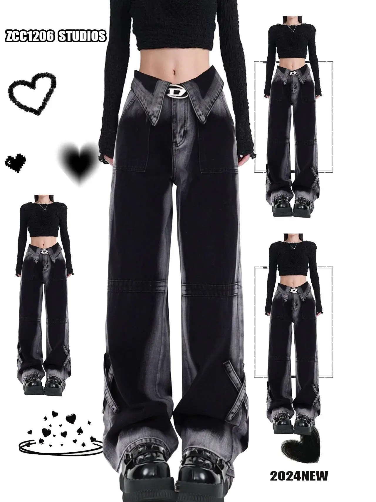 Retro American Grey Gradient Collar Denim Jeans Women's Autumn Spicy Loose Slim Straight Leg Floor-Length Pants
Retro American Grey Gradient Collar Denim Jeans Women's Autumn Spicy Loose Slim Straight Leg Floor-Length Pants