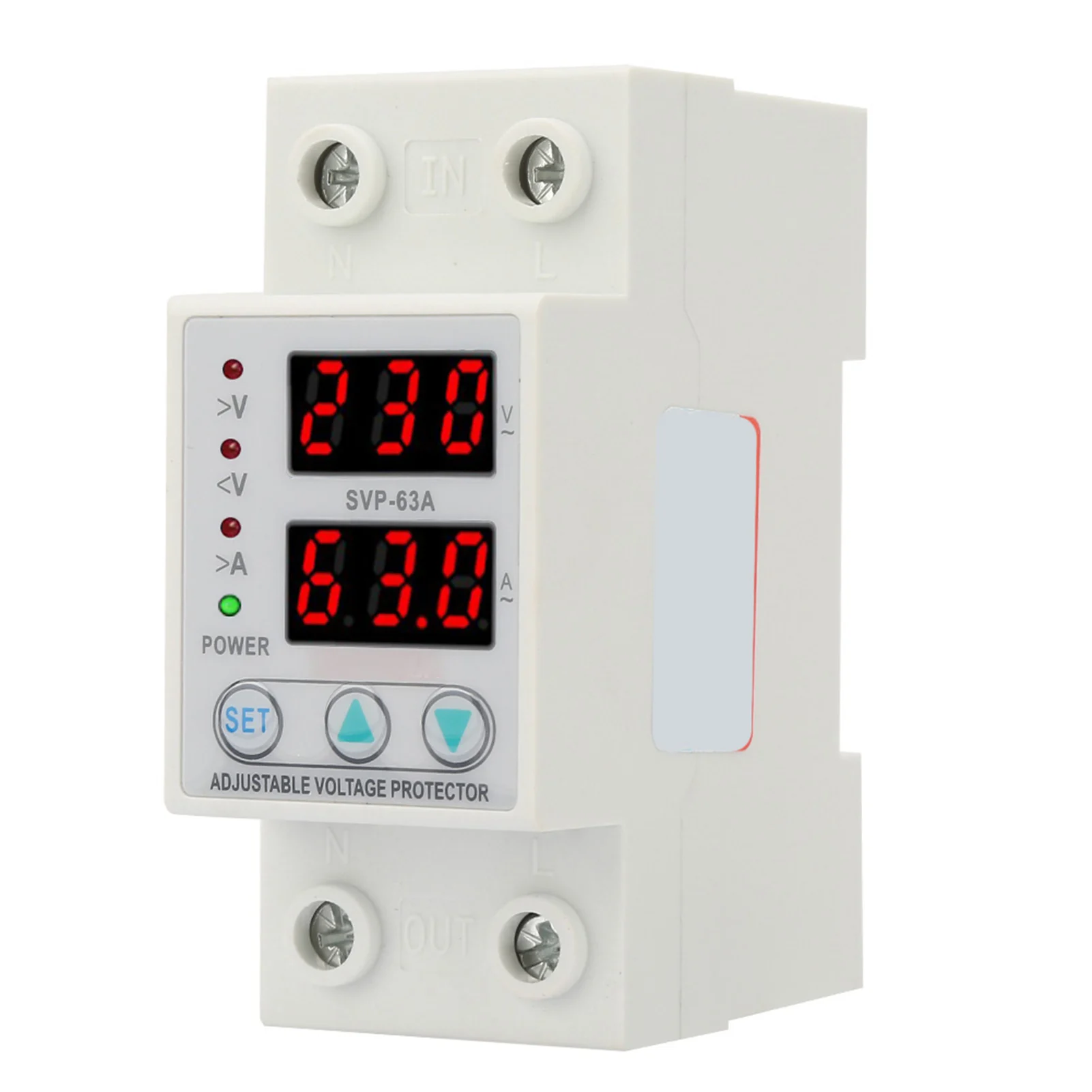 Current Overvoltage Voltage Double LED Display Single Phase Adjustable Voltage Current Protector AC230V 63A SVP‑63A
Current Overvoltage Voltage Double LED Display Single Phase Adjustable Voltage Current Protector AC230V 63A SVP‑63A