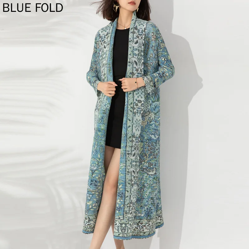MIYAKE-Women's Long Lapel Elastic Trench Coat Fashionable and Loose Printed Cardigan European and American Windbreaker Autumn
MIYAKE-Women's Long Lapel Elastic Trench Coat Fashionable and Loose Printed Cardigan European and American Windbreaker Autumn