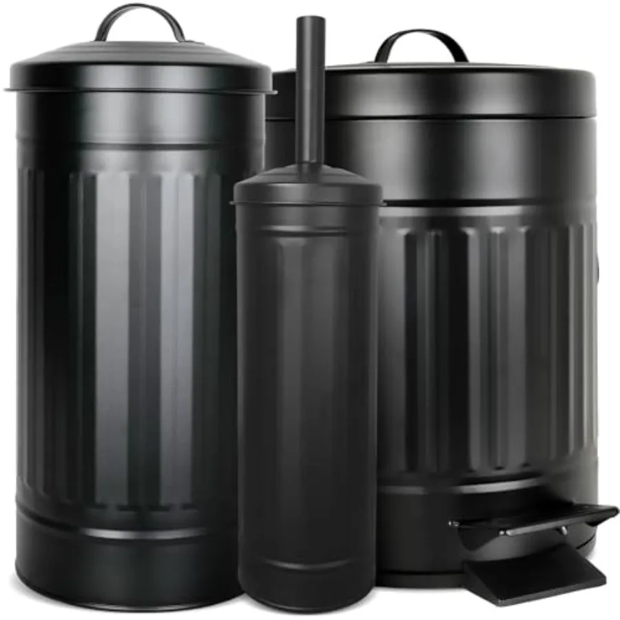 Farmhouse Bathroom Accessory Bundle - Black Trash Can Toilet Brush with Holder and Toilet Paper Holder Canister Set for Rustic
Farmhouse Bathroom Accessory Bundle - Black Trash Can Toilet Brush with Holder and Toilet Paper Holder Canister Set for Rustic