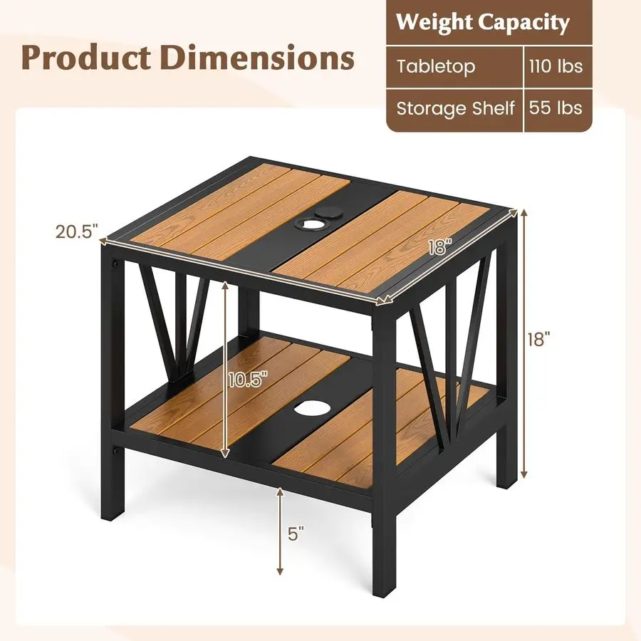 Outdoor Side Table with Umbrella Hole 1.57, 2Tier Coffee Bistro End Table Umbrella Stand with Storage Shelf, for Backyard Poolsi
Outdoor Side Table with Umbrella Hole 1.57, 2Tier Coffee Bistro End Table Umbrella Stand with Storage Shelf, for Backyard Poolsi
