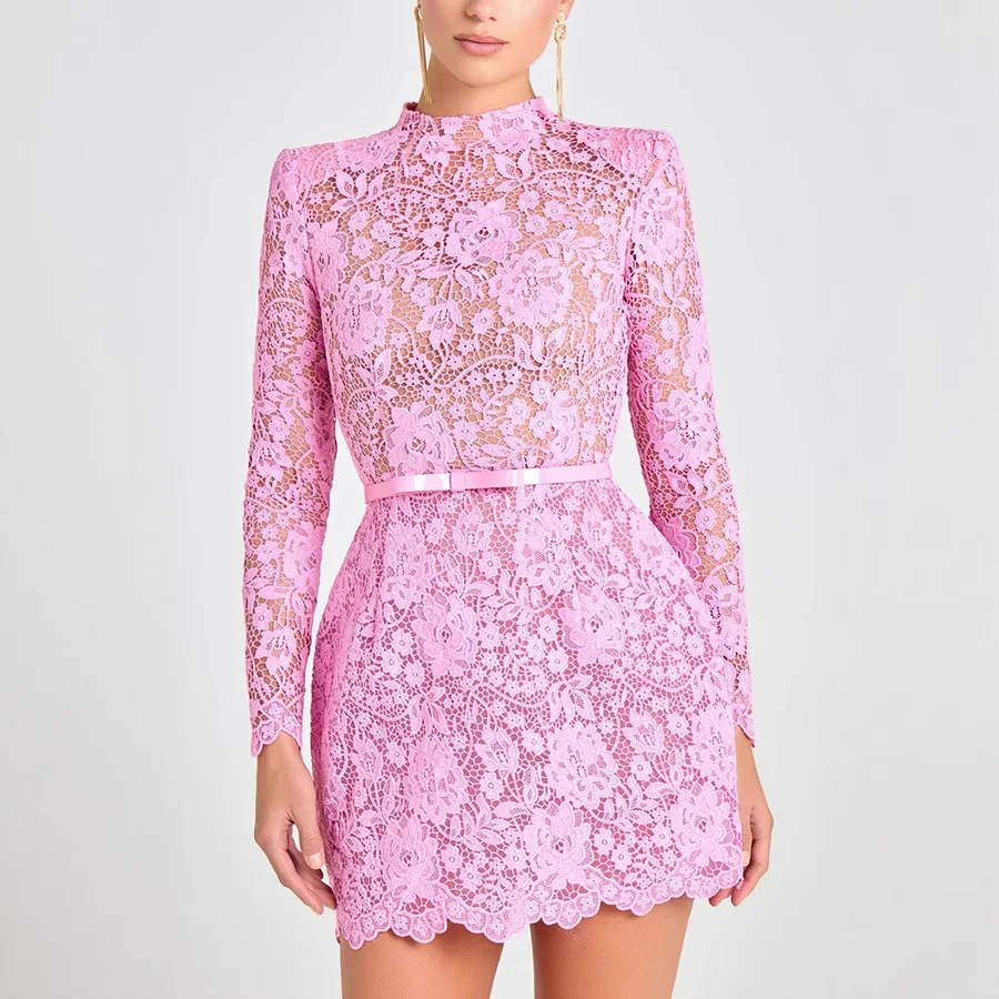 Sexy Lace Transparent Hollow Belt Slim Long-sleeved Dress Women's Elegant And Simple Solid Color Round-neck High-waisted Dresses
Sexy Lace Transparent Hollow Belt Slim Long-sleeved Dress Women's Elegant And Simple Solid Color Round-neck High-waisted Dresses