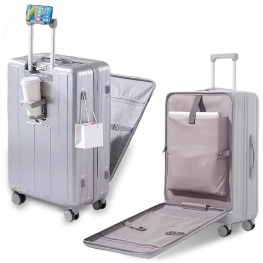 Carry on Luggage Airline Approved, 20 Inch Abs+Pc Hardshell Spinner Luggage With Cup Phone Holder and USB Charger, Front Pocket
Carry on Luggage Airline Approved, 20 Inch Abs+Pc Hardshell Spinner Luggage With Cup Phone Holder and USB Charger, Front Pocket